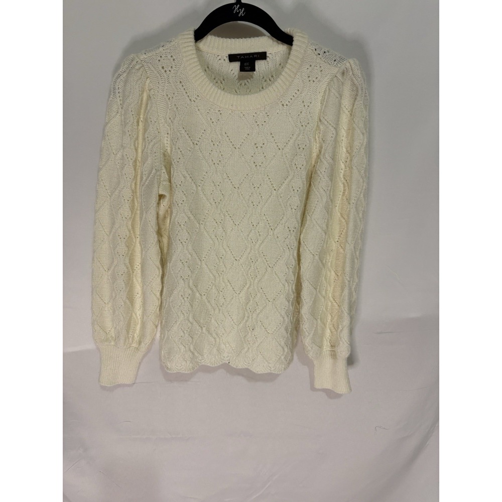 Elie Tahari  Knit Ribbed Texture Pullover  White Sweater Women's Large